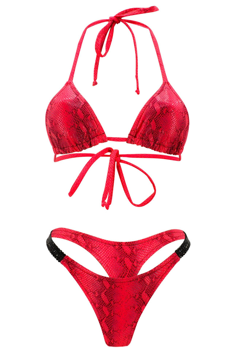 Black Swan in Red Python / Thong Bikini Set-Sets-Breezy Rack