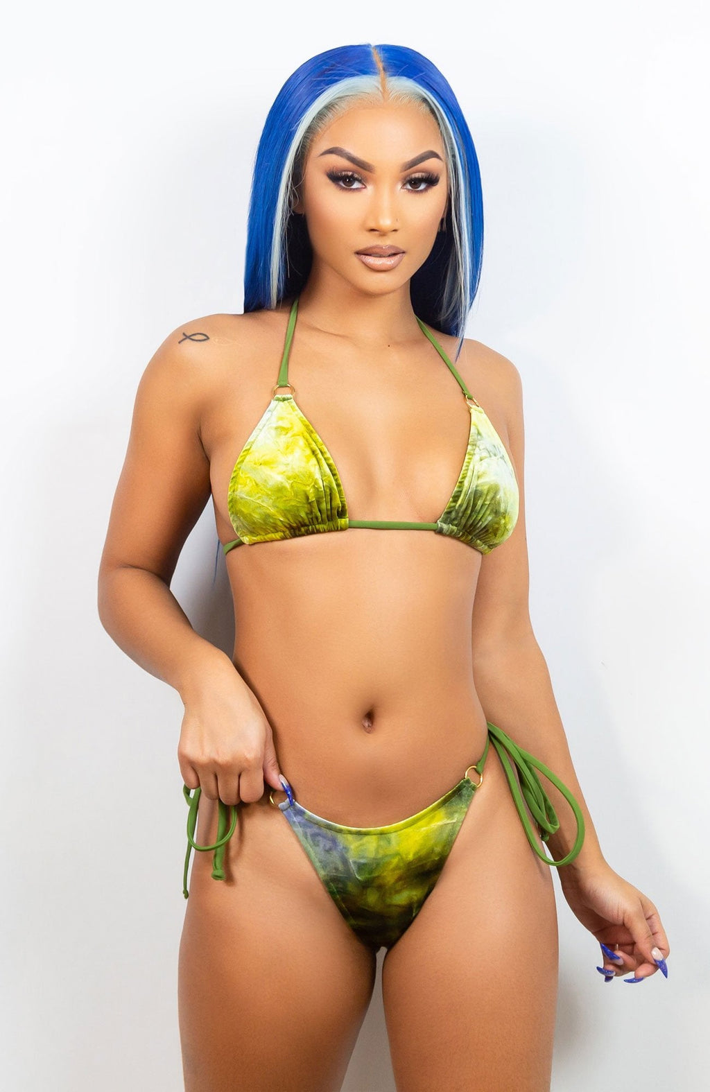 Joy Crushed Velvet in Guacamole / Thong Bikini Set-Sets-Breezy Rack