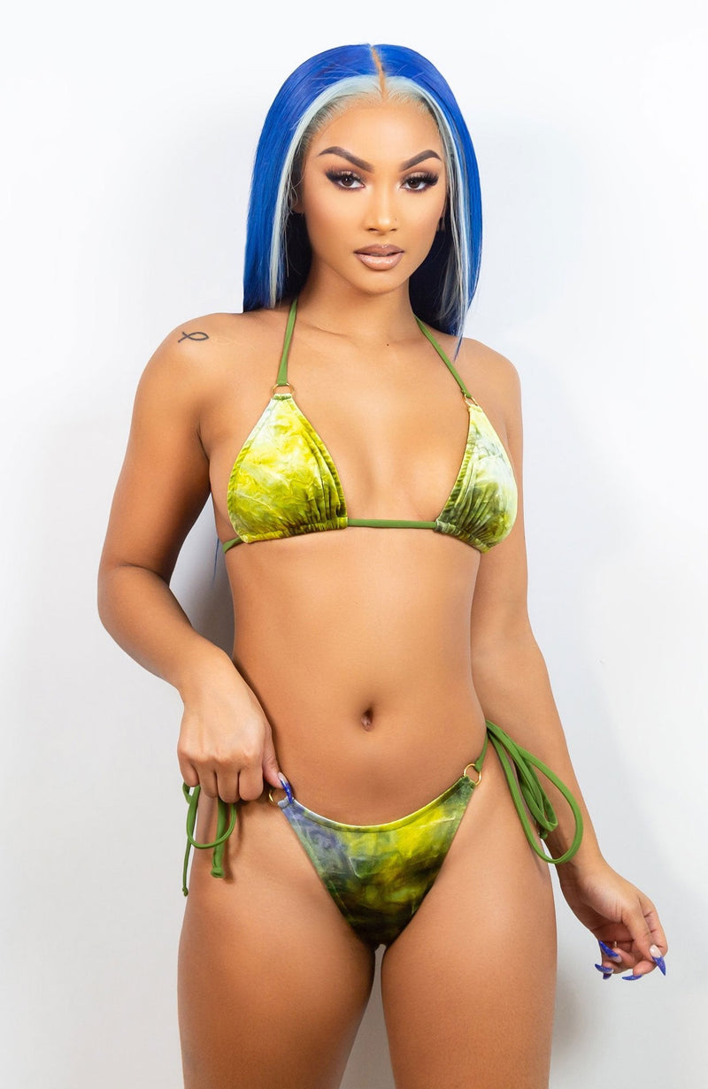Joy Crushed Velvet in Guacamole / Thong Bikini Set-Sets-Breezy Rack