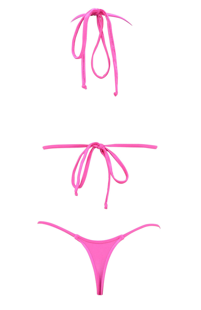 Joy in Wet Look Fuchsia / Thong Bikini Set-Sets-Breezy Rack