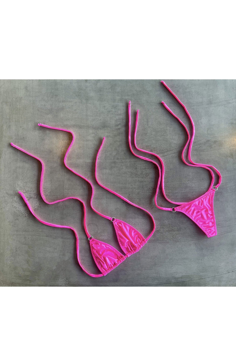 Joy in Wet Look Fuchsia / Thong Bikini Set-Sets-Breezy Rack