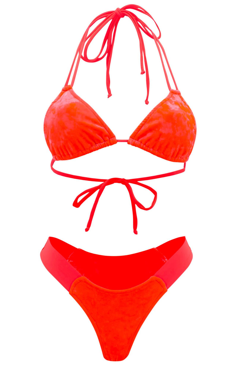 Juliana Velvet Muse in Coral / Thong Bikini Set-Sets-Breezy Rack