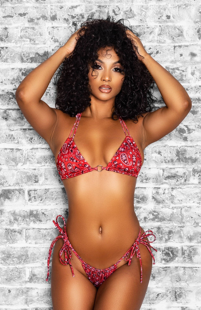 Retro Bandana in Red / Thong Bikini Set-Sets-Breezy Rack