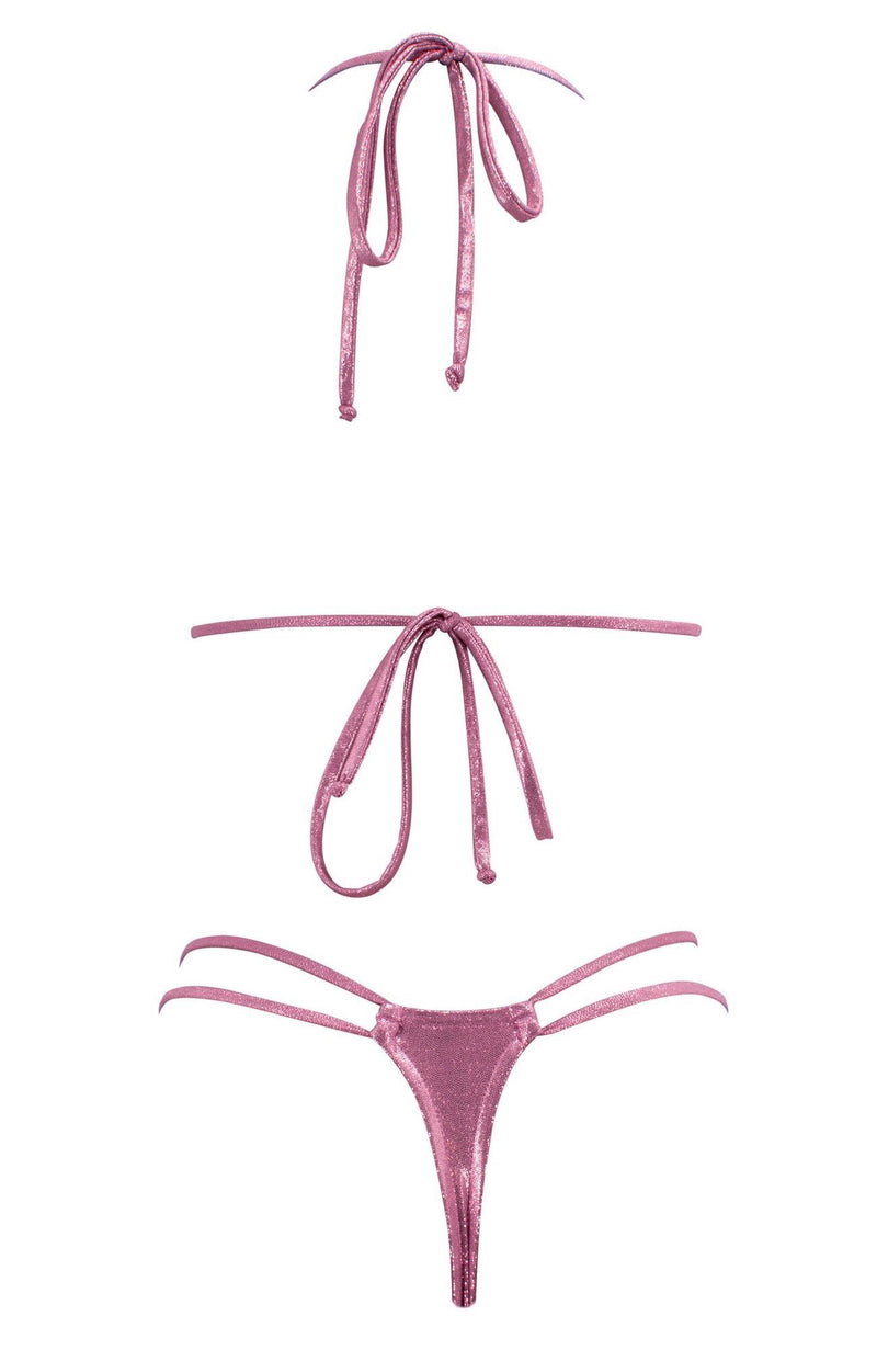 The Electra in Metallic Rose / Thong Bikini-Sets-Breezy Rack