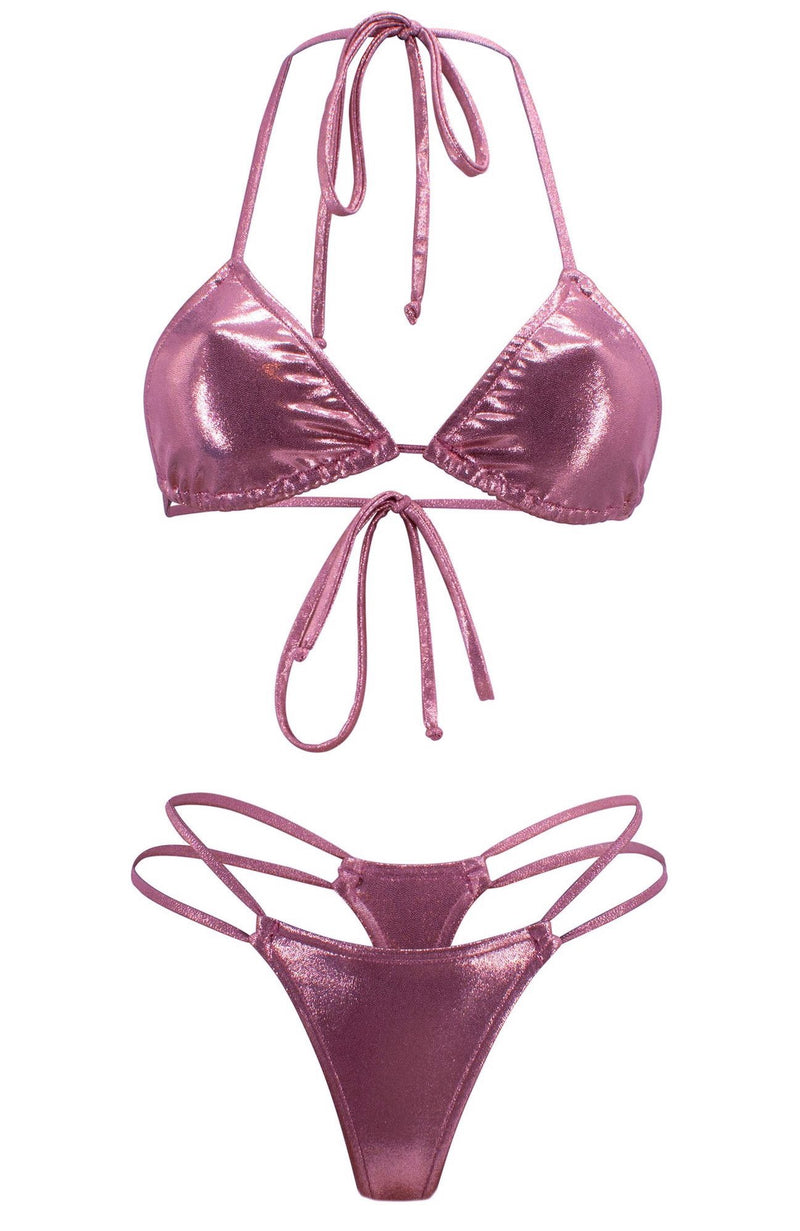 The Electra in Metallic Rose / Thong Bikini-Sets-Breezy Rack