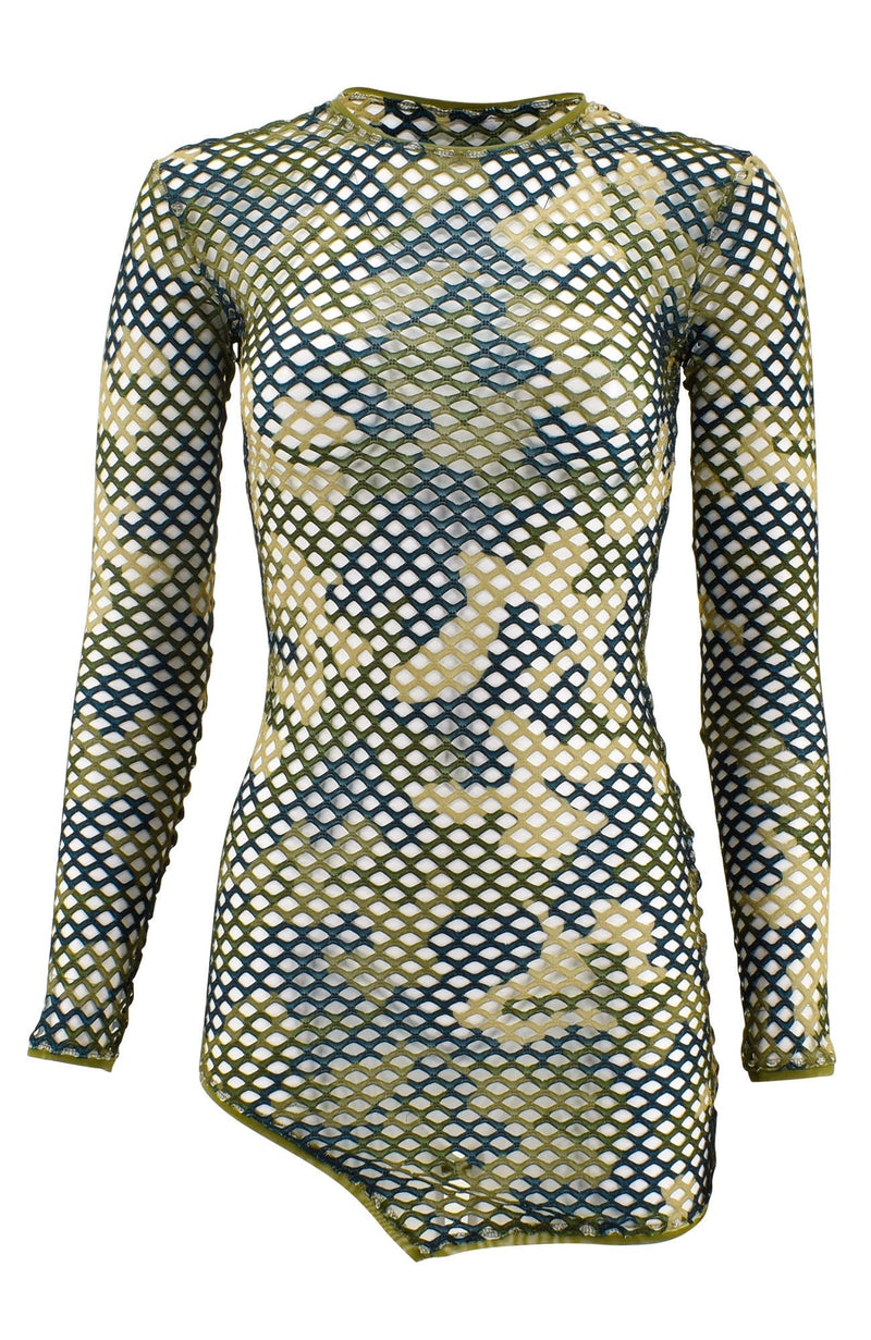 The Tease in Camouflage / Fishnet Crew Neck Cover-up Dress-Cover Ups-Breezy Rack