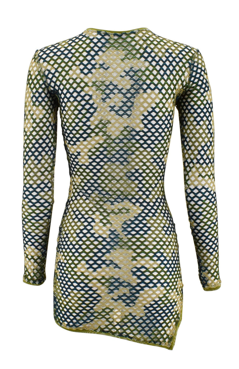 The Tease in Camouflage / Fishnet Crew Neck Cover-up Dress-Cover Ups-Breezy Rack
