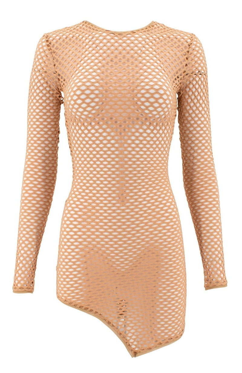 The Tease in Camouflage / Fishnet Crew Neck Cover-up Dress-Cover Ups-Breezy Rack